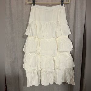 NWT Lulus Flawlessly Flouncy Ivory Tiered Midi Skirt, Size S